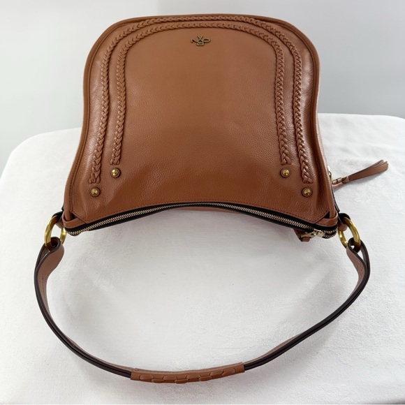 orYANY Brown Braided Leather Shoulder Bag – Gold Hardware, Boho Crossbody Style - Picture 6 of 16